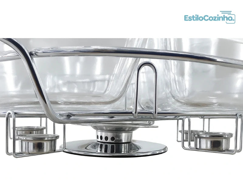 Réchaud Giratório 6 Compartimentos – Design Inox, Fácil de Usar e Limpar