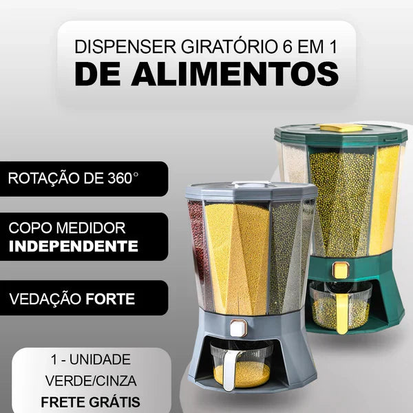 GrainEase™ - Dispenser de Alimentos Giratório 6 em 1 + BRINDE: Porta Tempero Giratório! [Oferta Limitada]🔥