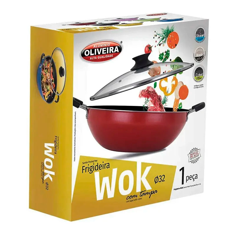 Frigideira Wok Luxury com Alça e Tampa 6L N32 Grafite E1774 - Oliveira